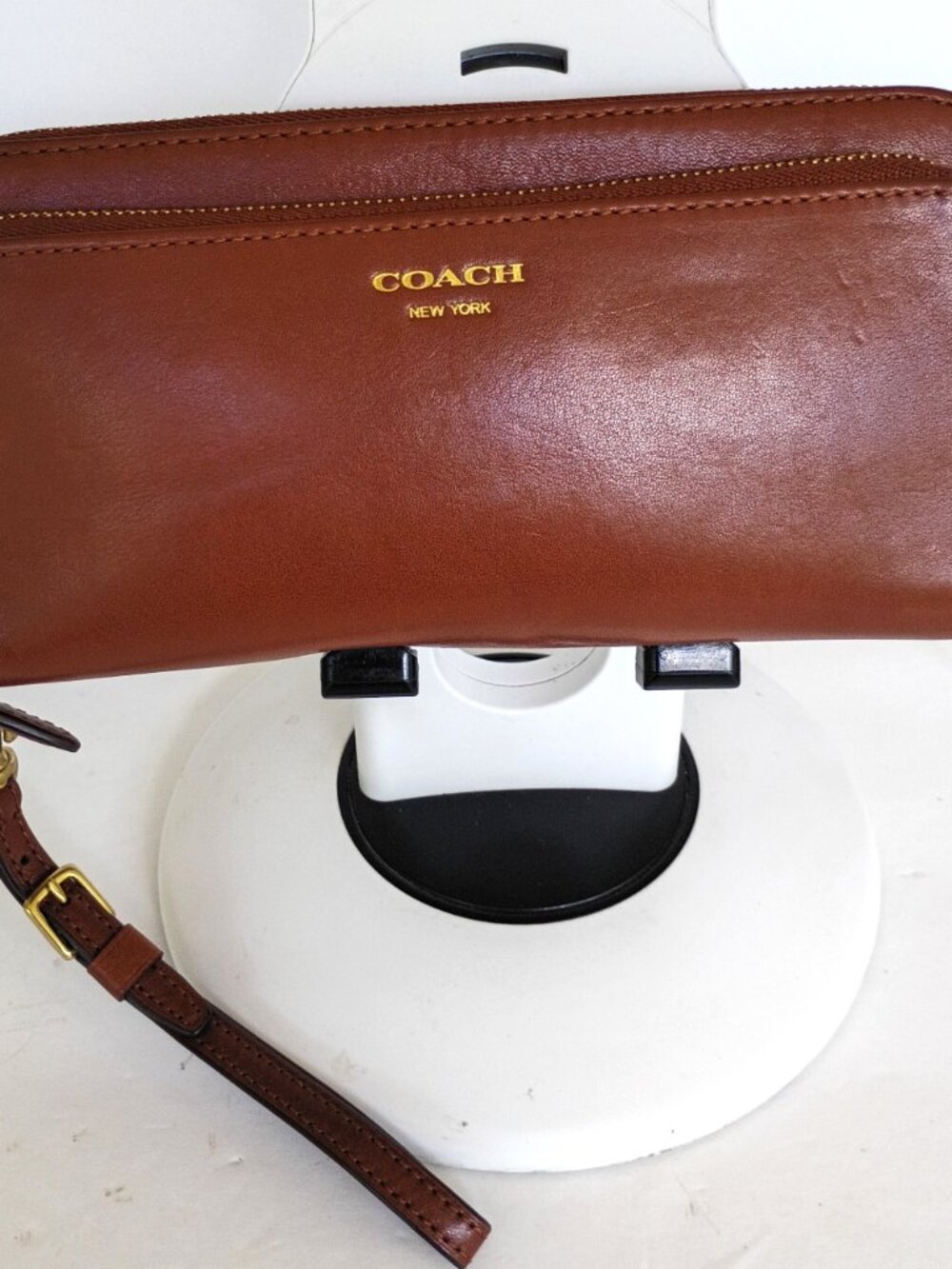Coach Tan Leather  Double Zip Accordion Wristlet Wallet